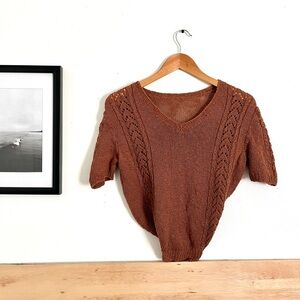 Vintage Short Sleeve Sweater in Brown Rust Color